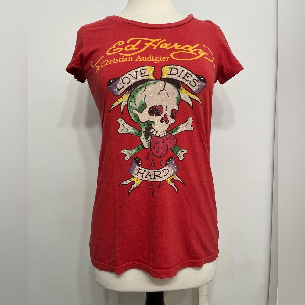 Ed Hardy Women T-Shirt Size S color red